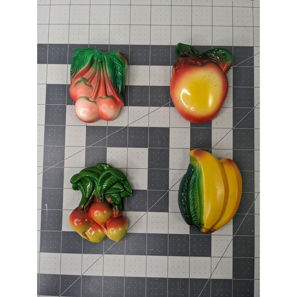 Chalkware Wall Hanging Fruit 3.5 4 Inch Lot of 4